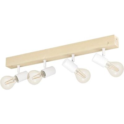 EGLO Plafondlamp Townshend 3, 4-vlammige vintage plafondspot in industrieel design, retro lamp van staal en hout, wit, bruin, E27-fitting EGLO Plafondlamp Townshend 3, 4-vlammige vintage plafondspot in industrieel design, retro lamp van staal en hout, wit, bruin, E27-fitting
