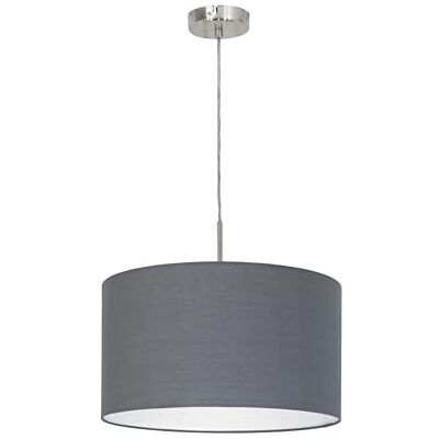 EGLO Pasteri hanglamp textiel hanglamp voor eettafel plafondlamp zilver metaal met grijze stoffen kap woonkamer kroonluchter met fitting E27, Ø 38 cm EGLO Pasteri hanglamp textiel hanglamp voor eettafel plafondlamp zilver metaal met grijze stoffen kap woonkamer kroonluchter met fitting E27, Ø 38 cm