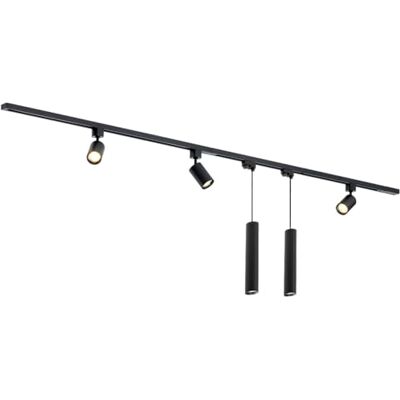 Qub Focus III 3-lichts spots, railsysteem voor binnenverlichting, 2 m rails, zwart, flexibele complete set met 3 spots en 2 ophangingen, compatibel met GU10 Qub Focus III 3-lichts spots, railsysteem voor binnenverlichting, 2 m rails, zwart, flexibele complete set met 3 spots en 2 ophangingen, compatibel met GU10