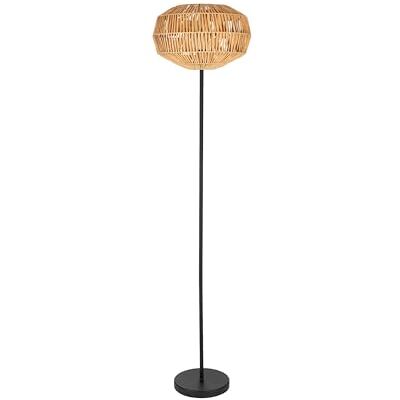 EGLO Sheldon Vloerlamp, Boheemse staande woonkamerlamp, zwart metalen armatuur met raffia papieren lampenkap, E27 fitting, 153,5 cm EGLO Sheldon Vloerlamp, Boheemse staande woonkamerlamp, zwart metalen armatuur met raffia papieren lampenkap, E27 fitting, 153,5 cm