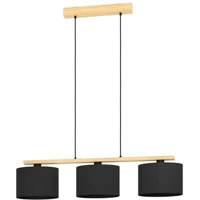 EGLO Castralvo Hanglamp, kroonluchter met 3 lampen voor woonkamer en eetkamer, hanglamp van natuurlijk hout en zwarte stof, FSCM70HB, fitting E27 EGLO Castralvo Hanglamp, kroonluchter met 3 lampen voor woonkamer en eetkamer, hanglamp van natuurlijk hout en zwarte stof, FSCM70HB, fitting E27