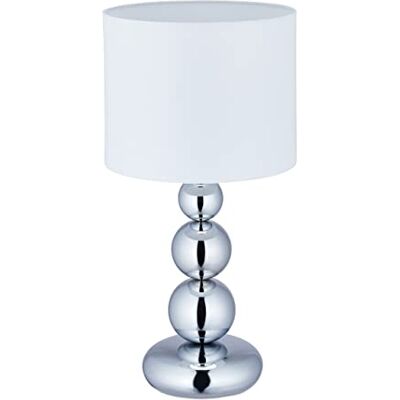 Relaxdays Bedlampje, witte lampenkap, zilveren voet, fitting E27, h x D 50 x 25 cm, voor woonkamer en slaapkamer, zilver/wit Relaxdays Bedlampje, witte lampenkap, zilveren voet, fitting E27, h x D 50 x 25 cm, voor woonkamer en slaapkamer, zilver/wit