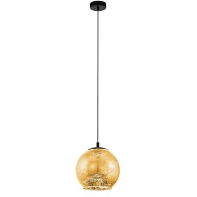 EGLO Alabraccin Hanglamp, hanglamp, plafondlamp, kroonluchter voor woonkamer of eetkamer, metaal, zwart en goudkleurig glas, fitting E27, Ø 27 cm EGLO Alabraccin Hanglamp, hanglamp, plafondlamp, kroonluchter voor woonkamer of eetkamer, metaal, zwart en goudkleurig glas, fitting E27, Ø 27 cm