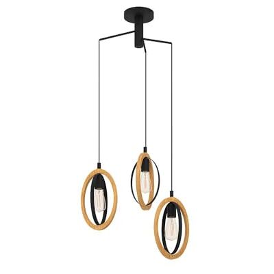 EGLO Basildon hanglamp met 3 fittingen, vintage, industriële, retro hanglamp van staal en hout, natuurlijke eettafellamp, woonkamerlamp met E27 fitting, Ø 61,5 cm EGLO Basildon hanglamp met 3 fittingen, vintage, industriële, retro hanglamp van staal en hout, natuurlijke eettafellamp, woonkamerlamp met E27 fitting, Ø 61,5 cm