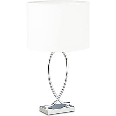 Relaxdays Tafellamp zilver, metalen lampenkap, ronde lampenkap, ijzer, H x B x D: 51 x 28 x 28 cm, wit Relaxdays Tafellamp zilver, metalen lampenkap, ronde lampenkap, ijzer, H x B x D: 51 x 28 x 28 cm, wit