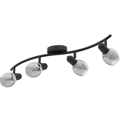 EGLO Plafondlamp Pollica, 4 lichtpunten, moderne plafondlamp van staal en rookglas, woonkamerlamp in zwart, keukenlamp, hallamp plafond met E14-fitting EGLO Plafondlamp Pollica, 4 lichtpunten, moderne plafondlamp van staal en rookglas, woonkamerlamp in zwart, keukenlamp, hallamp plafond met E14-fitting