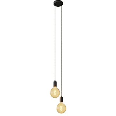 Creative Meervoudige hanglamp met 2 armen met textielkabel en metalen afwerking gemonteerd, zonder lamp, zwart Creative Meervoudige hanglamp met 2 armen met textielkabel en metalen afwerking gemonteerd, zonder lamp, zwart