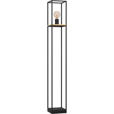 EGLO Libertad staande lamp, lamp van zwart metaal en natuurlijk hout, woonkamerlamp met voetschakelaar, E27 fitting EGLO Libertad staande lamp, lamp van zwart metaal en natuurlijk hout, woonkamerlamp met voetschakelaar, E27 fitting