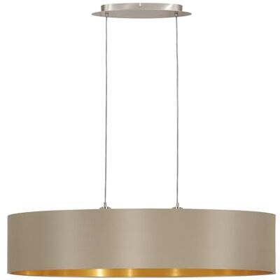 EGLO Hanglamp Maserlo, 2 lampen textiel hanglamp, hanglamp ovaal van staal en stof, kleur: mat nikkel, taupe, goud, fitting: E27, L: 100 cm EGLO Hanglamp Maserlo, 2 lampen textiel hanglamp, hanglamp ovaal van staal en stof, kleur: mat nikkel, taupe, goud, fitting: E27, L: 100 cm