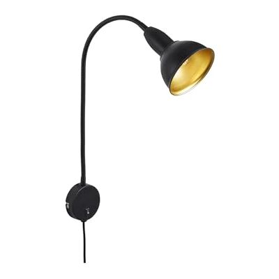 Briloner Leuchten Metalen wandlamp met flexibele arm en aan/uit-schakelaar, 1 x E14, max. 25 W, zwart/goud, 2084-015 Briloner Leuchten Metalen wandlamp met flexibele arm en aan/uit-schakelaar, 1 x E14, max. 25 W, zwart/goud, 2084-015