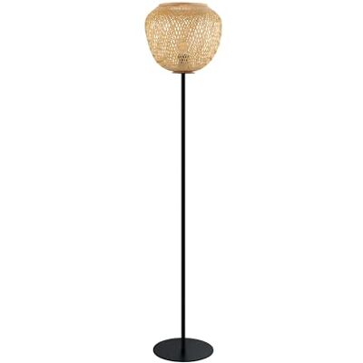 EGLO Vloerlamp Dembleby, 1 vlammige staande lamp vintage, Boho, staande lamp van staal en hout, woonkamerlamp in zwart, natuur, lamp met trapschakelaar, E27 fitting EGLO Vloerlamp Dembleby, 1 vlammige staande lamp vintage, Boho, staande lamp van staal en hout, woonkamerlamp in zwart, natuur, lamp met trapschakelaar, E27 fitting