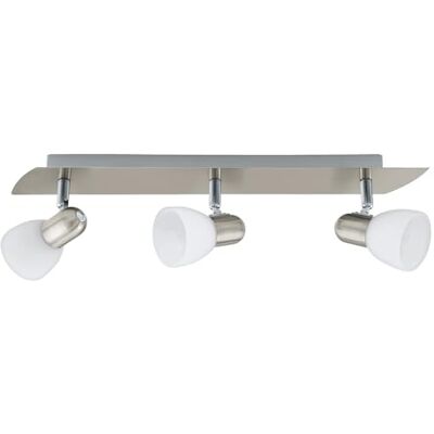 EGLO Plafondlamp Enea, 3 lichtpunten, plafondspot van metaal in mat nikkel, gesatineerd glas in wit, woonkamerlamp, spots met E14-fitting, lengte 50 cm EGLO Plafondlamp Enea, 3 lichtpunten, plafondspot van metaal in mat nikkel, gesatineerd glas in wit, woonkamerlamp, spots met E14-fitting, lengte 50 cm