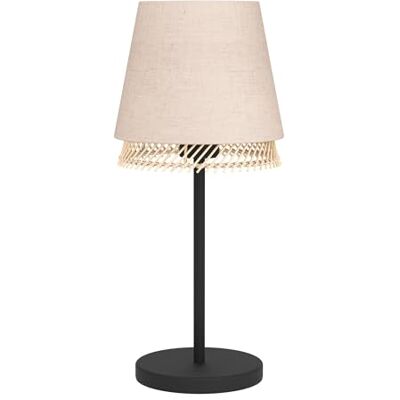 EGLO Tabley tafellamp, natuurlijk design bedlamp, tafellamp voor woonkamer en slaapkamer, zwart metaal, bamboe en linnen, E27 fitting EGLO Tabley tafellamp, natuurlijk design bedlamp, tafellamp voor woonkamer en slaapkamer, zwart metaal, bamboe en linnen, E27 fitting