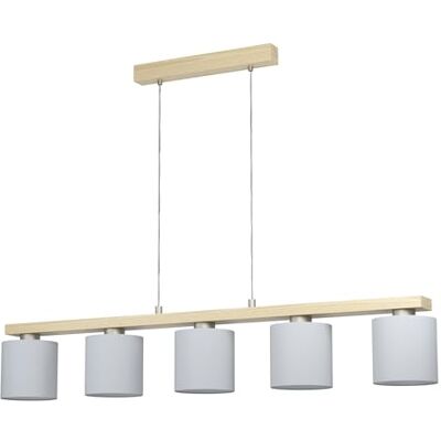 EGLO Castralvo hanglamp met vijf lampen, lamp van mat nikkel afwerking, bruin hout en wit textiel, FSC-gecertificeerd, eetkamertafellamp, E27 fitting EGLO Castralvo hanglamp met vijf lampen, lamp van mat nikkel afwerking, bruin hout en wit textiel, FSC-gecertificeerd, eetkamertafellamp, E27 fitting