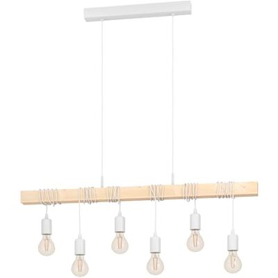 EGLO hanglamp Townshend, 6-pits vintage hanglamp in industrieel design, retro hanglamp gemaakt van staal en hout, kleur: wit, bruin, fitting: E27 EGLO hanglamp Townshend, 6-pits vintage hanglamp in industrieel design, retro hanglamp gemaakt van staal en hout, kleur: wit, bruin, fitting: E27