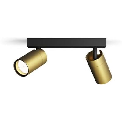 Philips Idris Spot Plafondspot Spatwaterdicht IP44-5W Zwart met goud Badkamerlamp Twee lichtpunten Alleen geschikt voor LED-spots Philips Idris Spot Plafondspot Spatwaterdicht IP44-5W Zwart met goud Badkamerlamp Twee lichtpunten Alleen geschikt voor LED-spots
