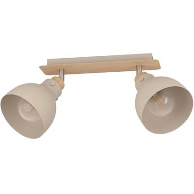 EGLO Arrecife spotrail, 2 spots draaibaar, draaibare spotstang, metalen plafondlamp zand- en eikenhout, plafondlamp met E27-fitting EGLO Arrecife spotrail, 2 spots draaibaar, draaibare spotstang, metalen plafondlamp zand- en eikenhout, plafondlamp met E27-fitting