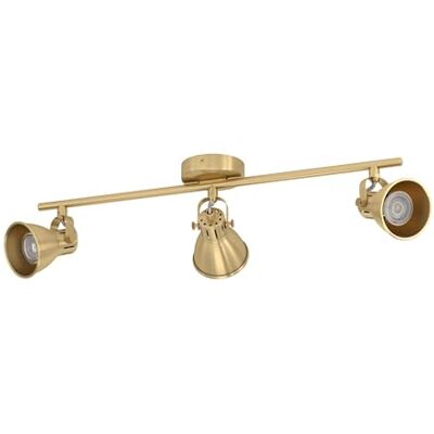 EGLO Seras led-spotrail, 3 spots draaibaar, draaibare spotbar, plafondlamp van geborsteld messing staal en goud, plafondlamp met GU10-lampen, warmwit EGLO Seras led-spotrail, 3 spots draaibaar, draaibare spotbar, plafondlamp van geborsteld messing staal en goud, plafondlamp met GU10-lampen, warmwit