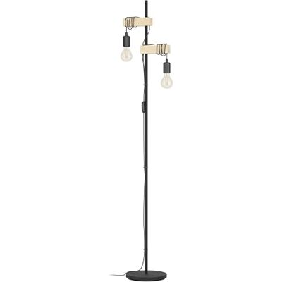EGLO TOWNSHEND Vloerlamp met 2 vlammen in industrieel design, staande lamp van staal en hout, kleur: zwart, bruin, fitting: E27, inclusief schakelaar EGLO TOWNSHEND Vloerlamp met 2 vlammen in industrieel design, staande lamp van staal en hout, kleur: zwart, bruin, fitting: E27, inclusief schakelaar