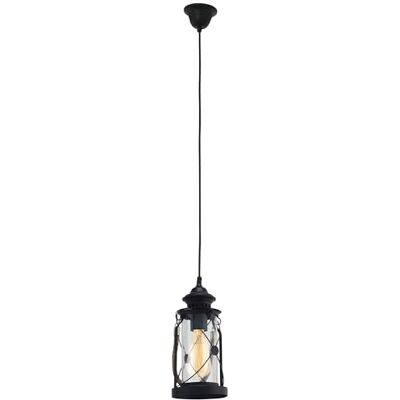 EGLO Bradford Hanglamp, vintage hanglamp, lantaarn, woonkamerlamp, eetkamerlamp, zwart staal en transparant glas, E27 fitting EGLO Bradford Hanglamp, vintage hanglamp, lantaarn, woonkamerlamp, eetkamerlamp, zwart staal en transparant glas, E27 fitting