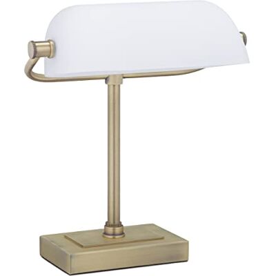 Relaxdays Bankierlamp kantelbaar glas met metalen voet E14 retro bureaulamp wit/messing 33 x 26 x 20 cm Relaxdays Bankierlamp kantelbaar glas met metalen voet E14 retro bureaulamp wit/messing 33 x 26 x 20 cm