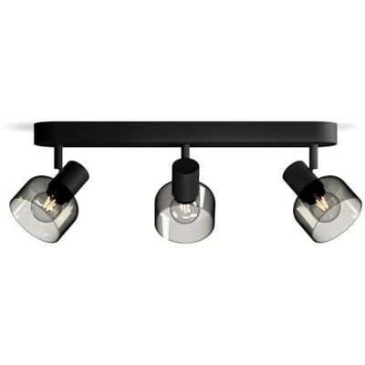 Philips Sleet Spot Plafondspot met drie lichtpunten Zwart Met gerookt glas Kleine fitting E14 Philips Sleet Spot Plafondspot met drie lichtpunten Zwart Met gerookt glas Kleine fitting E14