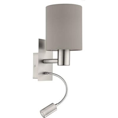 EGLO LED wandlamp Pasteri, 2-pits textiel wandlamp, materiaal: staal, stof, kleur: nikkel mat, taupe, fitting: E27, incl. schakelaar en flexibel leeslampje EGLO LED wandlamp Pasteri, 2-pits textiel wandlamp, materiaal: staal, stof, kleur: nikkel mat, taupe, fitting: E27, incl. schakelaar en flexibel leeslampje