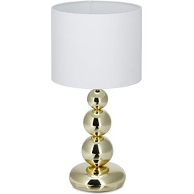 Relaxdays , 10024789 Tafellamp goud met ronde lampenkap origineel design E27 bedlampje 50 x 25 cm ballen wit/goud Relaxdays , 10024789 Tafellamp goud met ronde lampenkap origineel design E27 bedlampje 50 x 25 cm ballen wit/goud