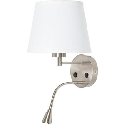 B·LED BARCELONA LED Barcelona LED wandlamp voor E27 gloeilamp, met draaibare en flexibele leesspot van 1 W, voor slaapkamer, nachtkastje, met witte textielkap en twee schakelaars B·LED BARCELONA LED Barcelona LED wandlamp voor E27 gloeilamp, met draaibare en flexibele leesspot van 1 W, voor slaapkamer, nachtkastje, met witte textielkap en twee schakelaars
