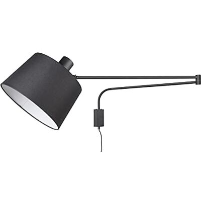 Trio Leuchten Baldo wandlamp 200600132, metaal mat zwart, stoffen kap zwart, zonder 1 lamp E27 Trio Leuchten Baldo wandlamp 200600132, metaal mat zwart, stoffen kap zwart, zonder 1 lamp E27