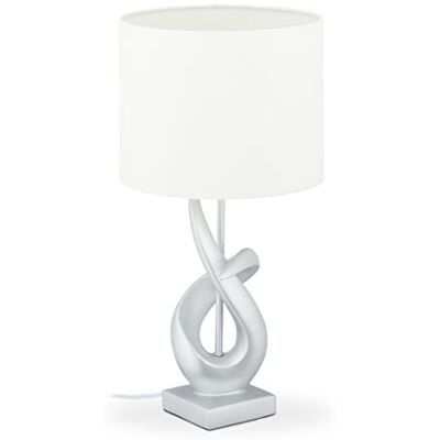 Relaxdays Moderne tafellamp, elegant design, tafellamp met stoffen lampenkap, E27, designlamp H x D: 50 x 25 cm, zilver/wit Relaxdays Moderne tafellamp, elegant design, tafellamp met stoffen lampenkap, E27, designlamp H x D: 50 x 25 cm, zilver/wit