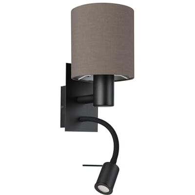 EGLO Pasteri Wandlamp, leeslamp met leeslamp van zwart metaal en antracietbruine stof, binnenverlichting voor woonkamer en slaapkamer, fitting E27 EGLO Pasteri Wandlamp, leeslamp met leeslamp van zwart metaal en antracietbruine stof, binnenverlichting voor woonkamer en slaapkamer, fitting E27