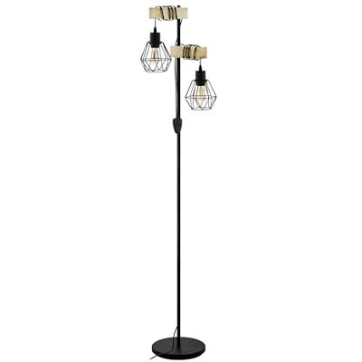 EGLO Staande lamp Townshend 5, vloerlamp voor woonkamer met 2 lampenkappen in industrieel design, staande lamp van zwart staal en natuurlijk hout, E27, met schakelaar EGLO Staande lamp Townshend 5, vloerlamp voor woonkamer met 2 lampenkappen in industrieel design, staande lamp van zwart staal en natuurlijk hout, E27, met schakelaar