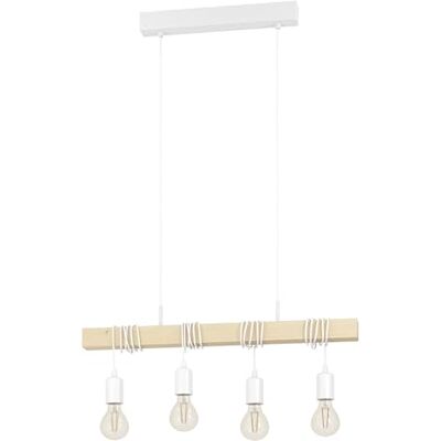 EGLO Townshend 4 vlammen industriële vintage hanglamp, staal en hout, wit, bruin, FSC-gecertificeerd, E27 fitting EGLO Townshend 4 vlammen industriële vintage hanglamp, staal en hout, wit, bruin, FSC-gecertificeerd, E27 fitting