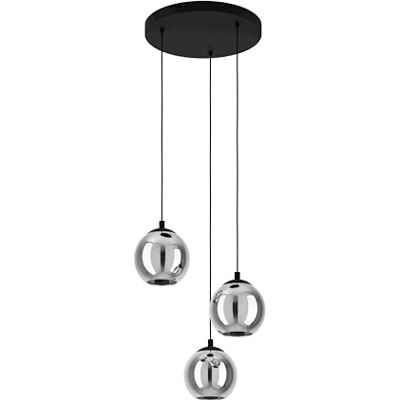 EGLO Ariscani Hanglamp, 3 vlammen, hanglamp, cluster hangers, kroonluchter, eetkamer, van zwart metaal en helder zwart rookglas, E27 fitting, Ø 42,5 cm EGLO Ariscani Hanglamp, 3 vlammen, hanglamp, cluster hangers, kroonluchter, eetkamer, van zwart metaal en helder zwart rookglas, E27 fitting, Ø 42,5 cm