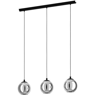 EGLO Ariscani Hanglamp, 3 vlammen plafondlamp, kroonluchter voor woonkamer of eetkamer, van zwart metaal en helder zwart rookglas, E27 fitting, 76,5 cm EGLO Ariscani Hanglamp, 3 vlammen plafondlamp, kroonluchter voor woonkamer of eetkamer, van zwart metaal en helder zwart rookglas, E27 fitting, 76,5 cm