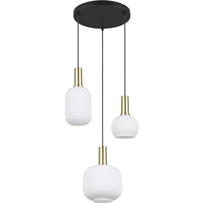 Trio Leuchten Hanglamp DIVA 319830308, metaal messing/matzwart, glas wit, excl. 3x E27 Trio Leuchten Hanglamp DIVA 319830308, metaal messing/matzwart, glas wit, excl. 3x E27