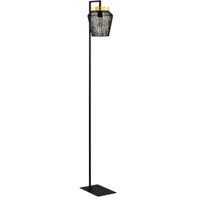 EGLO Escandidos Staande lamp, metalen armatuur zwart en geborsteld messing, woonkamerlamp met voetschakelaar, E27 fitting EGLO Escandidos Staande lamp, metalen armatuur zwart en geborsteld messing, woonkamerlamp met voetschakelaar, E27 fitting