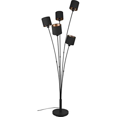 RL LIVE YOUR LIGHT Reality Leuchten Tommy R46335979 vloerlamp, mat zwart metaal, stoffen kap zwart, goud, 5 x E14 RL LIVE YOUR LIGHT Reality Leuchten Tommy R46335979 vloerlamp, mat zwart metaal, stoffen kap zwart, goud, 5 x E14