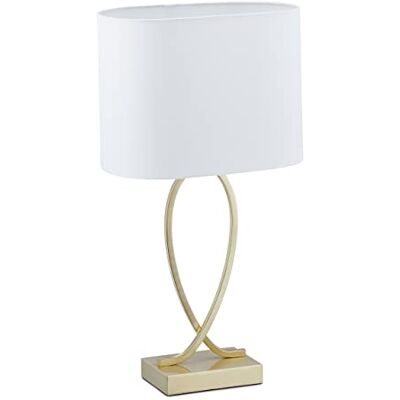 Relaxdays Nachtlampje, lampenkap, fitting E27, H x B x D: 51 x 28 x 18 cm, voor woonkamer en slaapkamer, goud/wit Relaxdays Nachtlampje, lampenkap, fitting E27, H x B x D: 51 x 28 x 18 cm, voor woonkamer en slaapkamer, goud/wit
