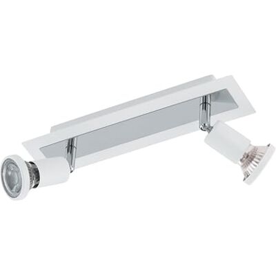EGLO Sarria Spot, staal, plafondlamp 2 lampen 10 W, wit, chroom projecteur en métal, lampe de salon blanche et chromée, spots avec ampoules GU10, lumière blanc chaud EGLO Sarria Spot, staal, plafondlamp 2 lampen 10 W, wit, chroom projecteur en métal, lampe de salon blanche et chromée, spots avec ampoules GU10, lumière blanc chaud
