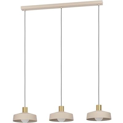 EGLO Valdiola Hanglamp, kroonluchter met 3 lampen voor woonkamer en eetkamer, metalen hanglamp, zandkleur, messing, geborsteld, E27 fitting EGLO Valdiola Hanglamp, kroonluchter met 3 lampen voor woonkamer en eetkamer, metalen hanglamp, zandkleur, messing, geborsteld, E27 fitting