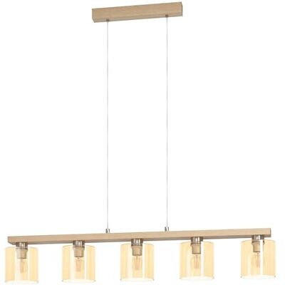 EGLO Castralvo Hanglamp, 5 vlammen plafondlamp, kroonluchter voor woonkamer of eetkamer van amberglas en natuurlijk hout, FSC-gecertificeerd, E27 fitting, 121 cm EGLO Castralvo Hanglamp, 5 vlammen plafondlamp, kroonluchter voor woonkamer of eetkamer van amberglas en natuurlijk hout, FSC-gecertificeerd, E27 fitting, 121 cm