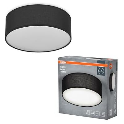 OSRAM Plafondlamp ORBIS PARIS 300 mm, zwart, fitting E27, kan worden uitgerust met een aangesloten lamp, hoogwaardig, modern design, met stoffen kap, geschikt voor binnen, rond, IP20 OSRAM Plafondlamp ORBIS PARIS 300 mm, zwart, fitting E27, kan worden uitgerust met een aangesloten lamp, hoogwaardig, modern design, met stoffen kap, geschikt voor binnen, rond, IP20