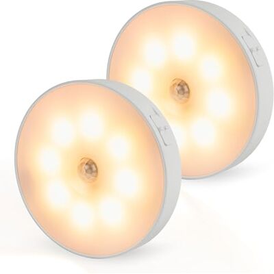 Brendz Set van 2 ronde ledlampen met bewegingsmelder, USB-C-oplaadbaar, magnetisch, warmwit, 3000 K, draadloze kastverlichting, sensorlicht, trapverlichting Brendz Set van 2 ronde ledlampen met bewegingsmelder, USB-C-oplaadbaar, magnetisch, warmwit, 3000 K, draadloze kastverlichting, sensorlicht, trapverlichting