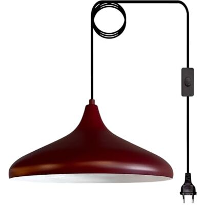 bamyum Champion Hanglamp van metaal in bordeauxrood met 35 cm stopcontact met 450 cm kabel en EU-schakelaar bamyum Champion Hanglamp van metaal in bordeauxrood met 35 cm stopcontact met 450 cm kabel en EU-schakelaar