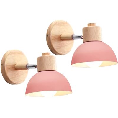 iDEGU Industriële wandlampen, vintage, verstelbaar, van hout, metaal, retro, E27 fitting, wandlamp voor binnen, voor slaapkamer, woonkamer, hal, restaurant, 15 cm (2 stuks, roze) iDEGU Industriële wandlampen, vintage, verstelbaar, van hout, metaal, retro, E27 fitting, wandlamp voor binnen, voor slaapkamer, woonkamer, hal, restaurant, 15 cm (2 stuks, roze)