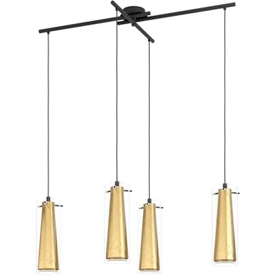 EGLO Pinto Gold Hanglamp, 4 lichtpunten, materiaal: staal, kleur: zwart, glas: helder, goud, fitting: E27 EGLO Pinto Gold Hanglamp, 4 lichtpunten, materiaal: staal, kleur: zwart, glas: helder, goud, fitting: E27