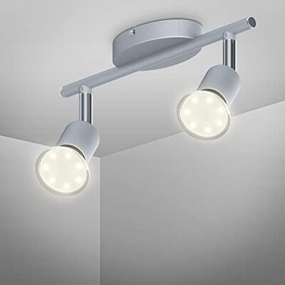 B.K.Licht Plafondlamp, 2 ledspots, draaibaar, GU10-lampen, 3 W, 250 lm per spot, warm wit, 3000 K, binnenverlichting, plafond, keuken, slaapkamer, woonkamer B.K.Licht Plafondlamp, 2 ledspots, draaibaar, GU10-lampen, 3 W, 250 lm per spot, warm wit, 3000 K, binnenverlichting, plafond, keuken, slaapkamer, woonkamer