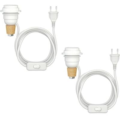 ledscom.de : Set van 2 tafellampen "Flako" van kurk met schakelaar en stoffen kabel, wit, 1 x E27-fitting max. 60 W, zonder fles, zonder gloeilamp ledscom.de : Set van 2 tafellampen "Flako" van kurk met schakelaar en stoffen kabel, wit, 1 x E27-fitting max. 60 W, zonder fles, zonder gloeilamp
